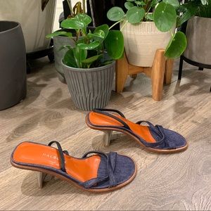 orange denim mini heels